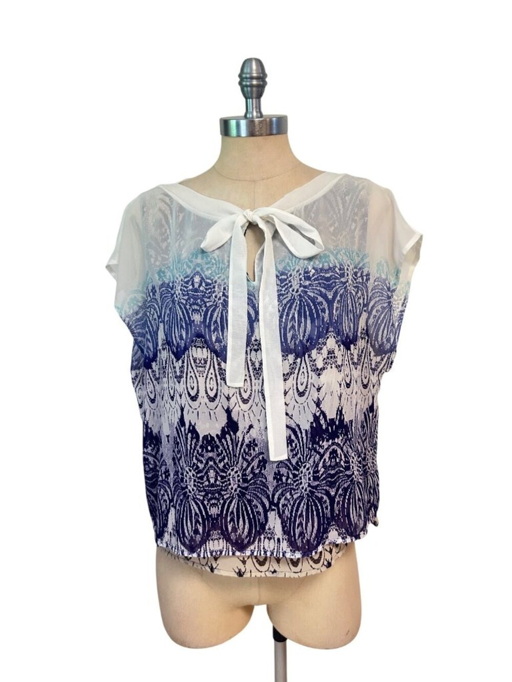 CAbi Layered Chiffon Tie Neck Blouse #238 size Medium